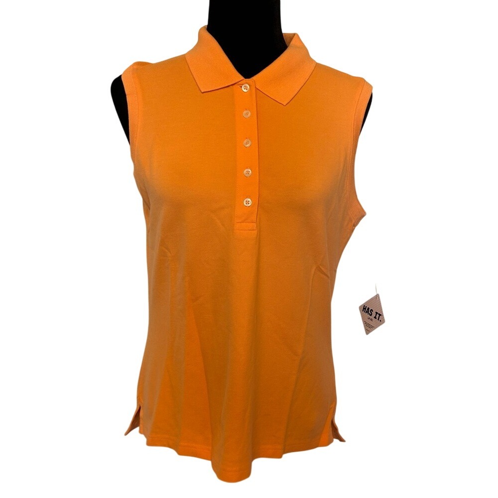 NWT‎ L.L. Bean Citrus Orange Sleeveless Polo Shirt Blouse Size Medium